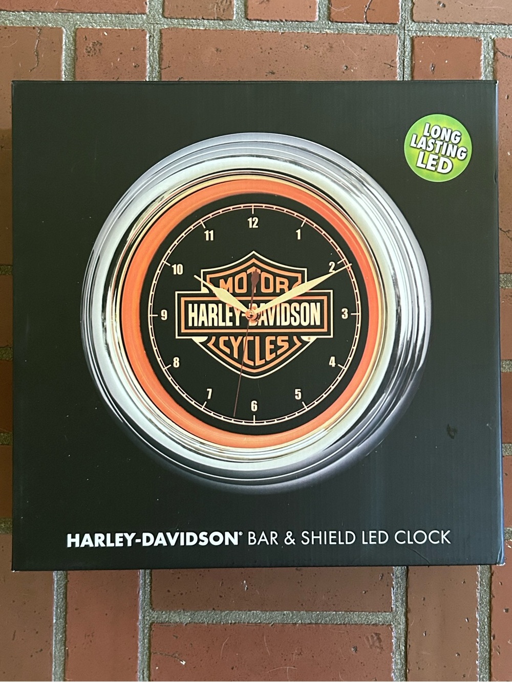 Harley-Davidson Black and Orange Neon Logo Wall Clock